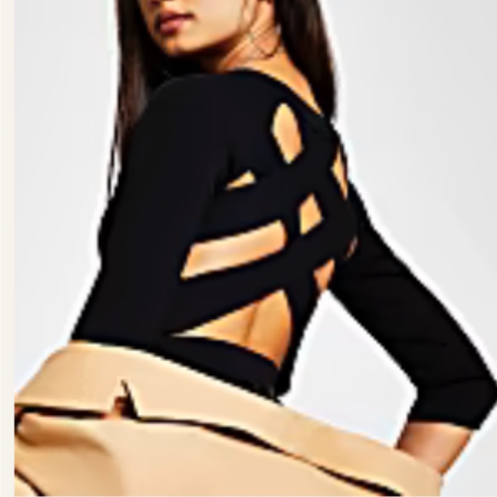 NWT River Island Cross back knit top 3/4 sleeve Black size 14